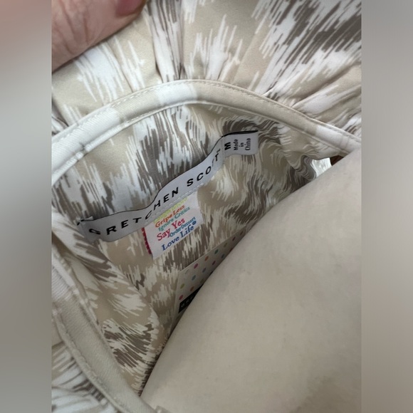 Gretchen Scott Khaki Jornki Kitt Ikat Sleeveless Ruff Neck Dress Medium - Picture 8 of 9